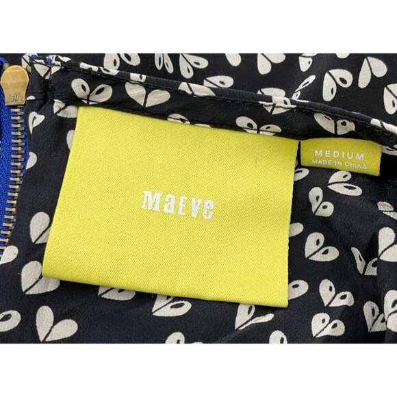 Maeve Anthropologie Linosa Heart Blouse 3/4 Sleeves Black White Silk Back Zip M - Picture 8 of 9